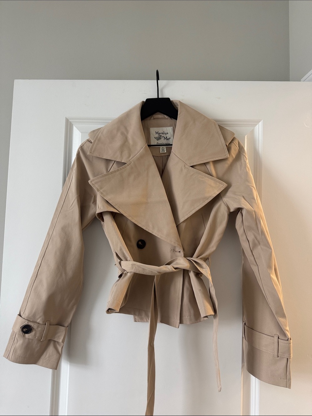 Womens Beige Tie-Waist Trench Jacket